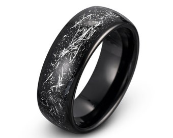 Meteorite Ring, Black Tungsten Ring, Mens Tungsten Wedding Band 8mm