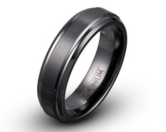 Black Zirconium Ring, Mens Wedding Band