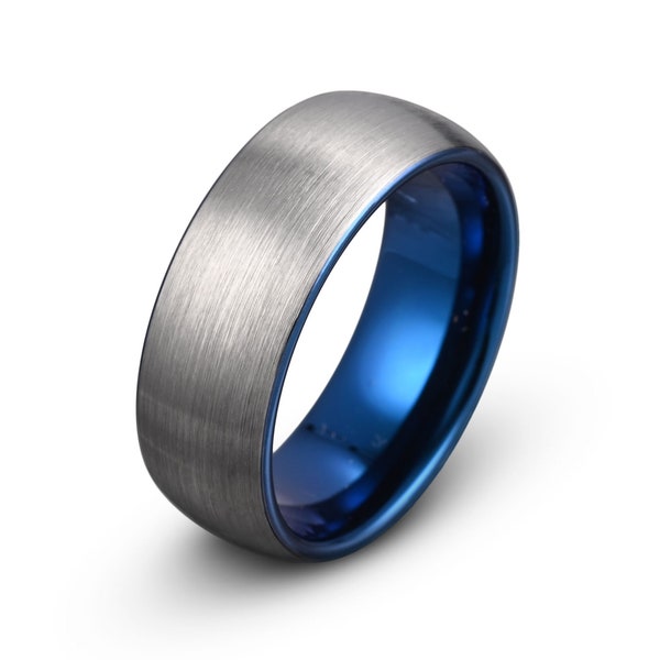 Wedding Band, Mens Wedding Band, Tungsten Men Wedding Band, Tungsten Ring, Blue Ring, Mens Tungsten Wedding Band, Engraved Ring