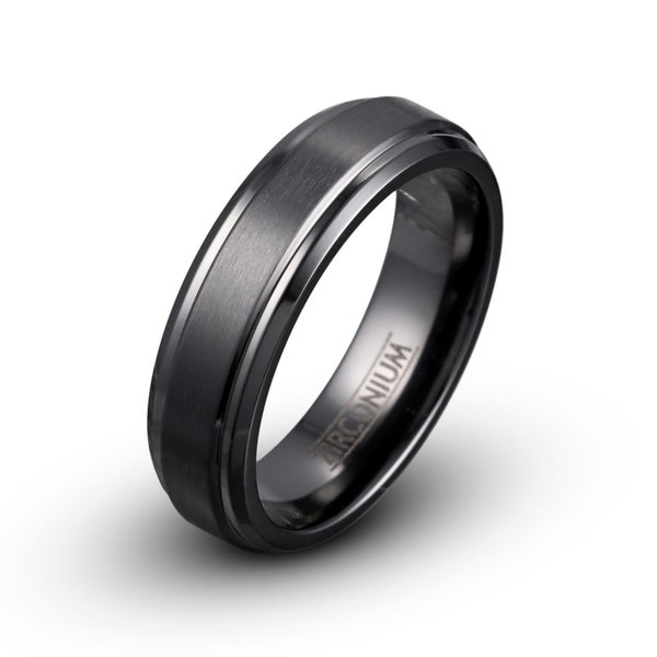 Black Zirconium Ring, Mens Wedding Band