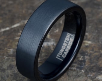 Men's Tungsten Wedding Band, Black Brushed Tungsten Ring 7mm
