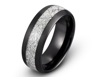 Tungsten Ring, Men's Tungsten Wedding Band, Black Brushed Meteorite Ring, Personalized Ring, Men Wedding Band