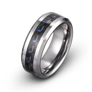Blue Carbon Tungsten Ring - 8mm Men&#39;s Wedding Band