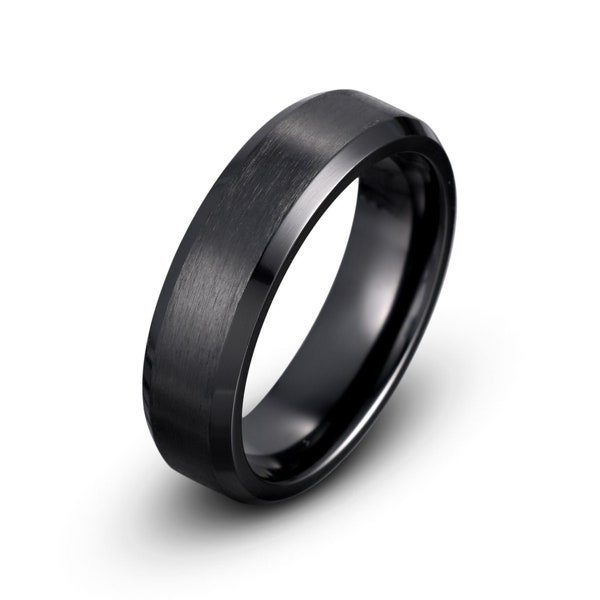 Black Zirconium Ring, Mens Wedding Band 6mm