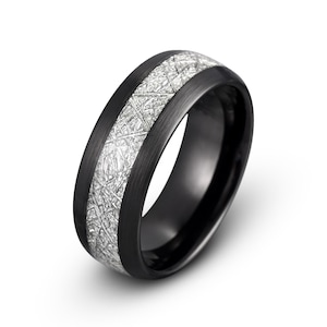 Tungsten Ring, Men&#39;s Tungsten Wedding Band, Black Brushed Meteorite Ring, Personalized Ring, Men Wedding Band