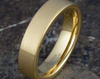 Yellow Gold Tungsten Ring, Mens Wedding Band 6mm