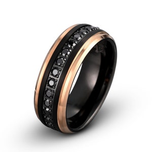 Cubic Zirconia Ring, Rose Gold Ring, Tungsten Wedding Band, Men's Tungsten Wedding Band, Black Tungsten Ring, Tungsten, Ring, Tungsten Band