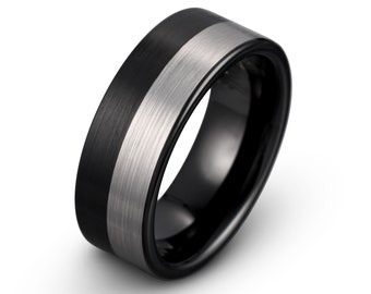 Tungsten Ring, Men's Wedding Band, Black Tungsten Ring, Brushed Ring, Personalized Ring, Two Tone Ring