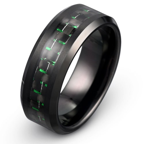 Blue Tungsten Ring Mens Wedding Band Black 8mm | Etsy