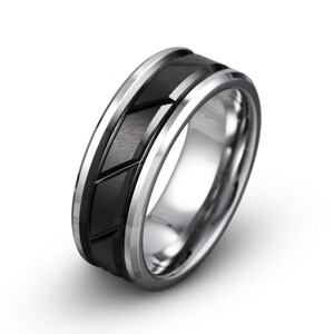 Men's Wedding Band, Black Tungsten Ring 8mm, Black Ring, Silver Ring, Wedding Ring, Tungsten Ring