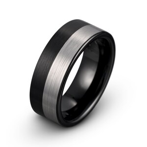 Tungsten Ring, Men&#39;s Wedding Band, Black Tungsten Ring, Brushed Ring, Personalized Ring, Two Tone Ring
