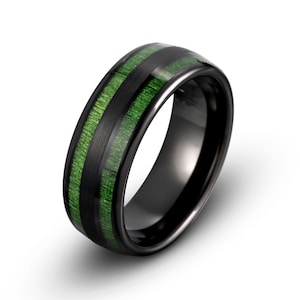 Tungsten Ring Green Wood Inlay, Mens Tungsten Wedding Band, Wooden Ring, Mens Tungsten Wedding Band