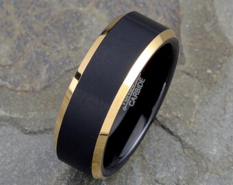Black Tungsten Ring, Mens Tungsten Band, Tungsten Ring, Tungsten Ring Black, Yellow Tungsten Ring, Personalized Ring, Ring for Him