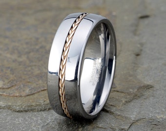 Tungsten Wedding Ring, Mens Tungsten Ring, Silver Twist Ring, Tungsten Ring