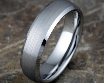 Silver Tungsten Ring 6mm, Brushed Mens Wedding Band, Free Engraving, Slim Low Profile Comfort Fit