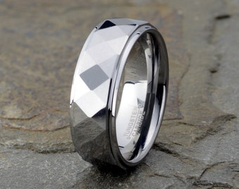 Tungsten Ring, Wedding Band, Men's Tungsten Ring, Faceted Men's Ring