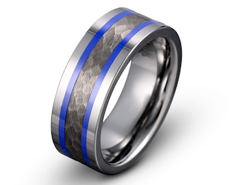 Tungsten Ring, Men's Wedding Band, Wedding Ring, Gray Blue Tungsten Ring, Two Tone Mens Ring, Tungsten Band, Personalized Ring