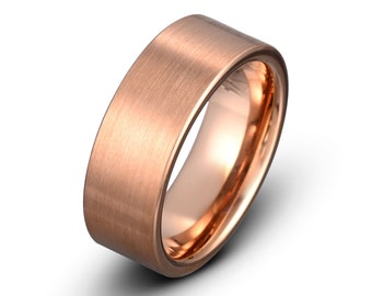 Rose Gold Tungsten Wedding Band, Tungsten Matching Rings for Couples, Men's Tungsten Ring