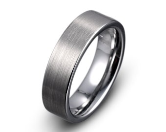Brushed Grey Tungsten Ring - 6mm Men's Wedding Band, Free Engraving