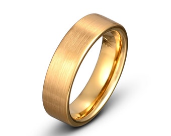 Tungsten Ring, Yellow Gold Mens Wedding Band