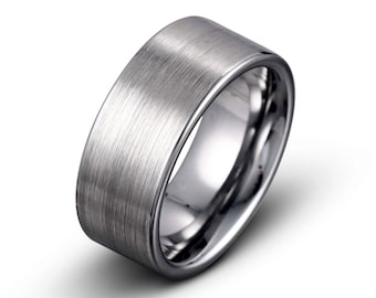 Exquisite 9mm Tungsten Ring | Gray with Brushed Finish | Pipe Cut Style | Comfort Fit | Free Personalization by LA Laser Engraving