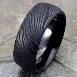 Damascus Ring, Tungsten Ring, Mens Tungsten Wedding Band, Black Tungsten Ring, Personalized Ring