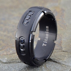 Black Titanium Wedding Band: Cubic Zirconia Eternity Ring, 8mm