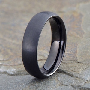 Tungsten Ring, Men&#39;s Wedding Band, Black Brushed Ring 6mm width