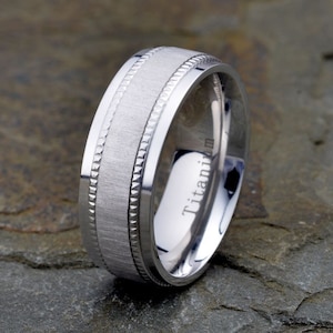 Titanium Ring, Mens Wedding Band 8mm