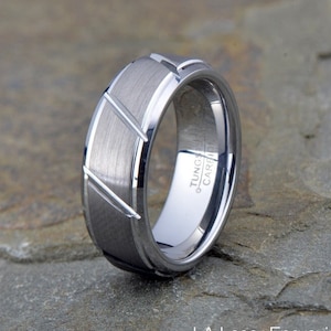 Tungsten Ring, Mens Grooved Wedding Band, Men&#39;s Tungsten Ring, Tungsten Band, Tungsten, Ring, Men&#39;s Tungsten, Men&#39;s Ring, Engraved Ring