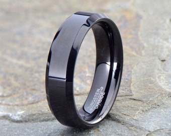 Tungsten Ring, Men's Wedding band, Black Wedding Band, Black Tungsten Ring, Classic Wedding Band 6mm, Free Custom Laser Engraving