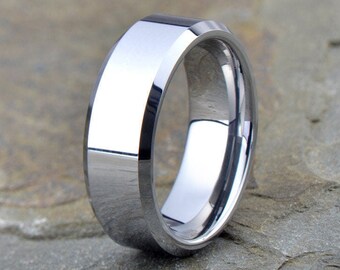 Mens Tungsten Wedding Band: Comfort Fit, Scratch Resistant (8MM)