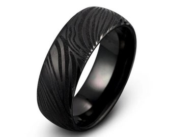 Tungsten Ring | Men's Wedding Band | Black Tungsten Ring | Damascus Ring | 8mm Men's Ring | Personalized Ring |