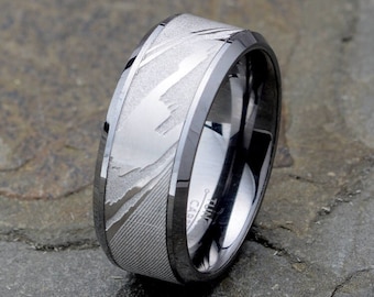 Tungsten Ring Polished Beveled Edge, Mens Wedding Band 8mm, Free Engraving, Promise Ring for Him