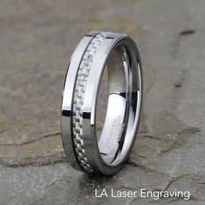 Tungsten Ring, Wedding Band, Men&#39;s Tungsten Ring, Personalized Engraving, Men&#39;s Ring, Carbon Fiber Ring
