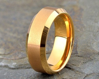 Yellow Gold Tungsten Ring Wedding Band for Men and Women