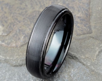 Brushed Black Tungsten Ring: Custom Engraved Mens Wedding Band (6mm)