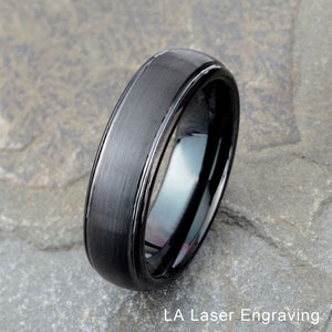 Brushed Black Tungsten Ring: Custom Engraved Mens Wedding Band (6mm)