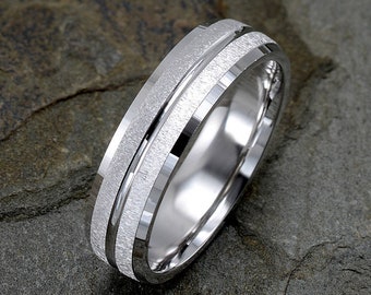 Wedding Band, Mens Wedding Ring, 14K White Gold Ring, Brushed Wedding Ring, Mens Wedding Ring, Solid Gold Ring, Personalized Ring, Mens Ring