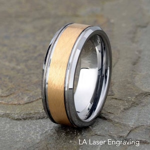 Yellow Gold Brushed Tungsten Ring - Mens Wedding Band