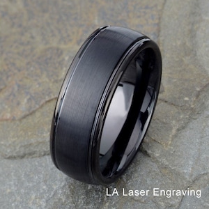 Mens Tungsten Wedding Band, Black Tungsten Ring, Brushed Polished 8mm