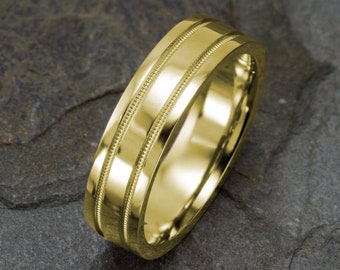 14k Yellow Gold Ring, Mens Wedding Band, Solid Gold Mens Ring