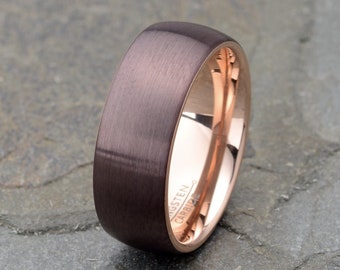 Brown Tungsten Ring, Mens Tungsten Wedding Band, Tungsten Ring 8mm