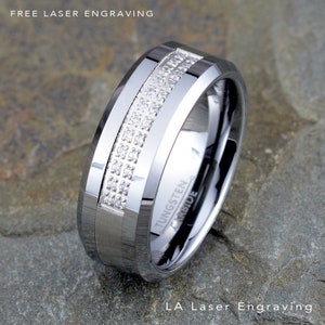 Tungsten Ring, Mens Tungsten Wedding Ring, 24 round CZ Double Row Ring, Tungsten Wedding Band