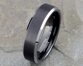 Black Tungsten Wedding Band: Brushed Comfort Fit Ring