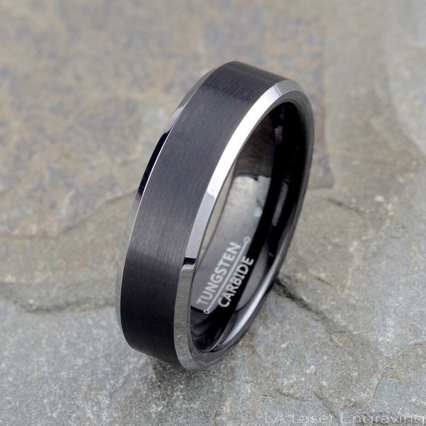 Tungsten Wedding Band, Tungsten Wedding Ring, Mens Wedding Ring, Black Tungsten Ring, Brushed Ring