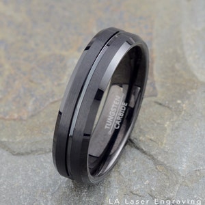 Black Tungsten Wedding Band, Tungsten Ring, Brushed Tungsten Wedding Ring 6mm