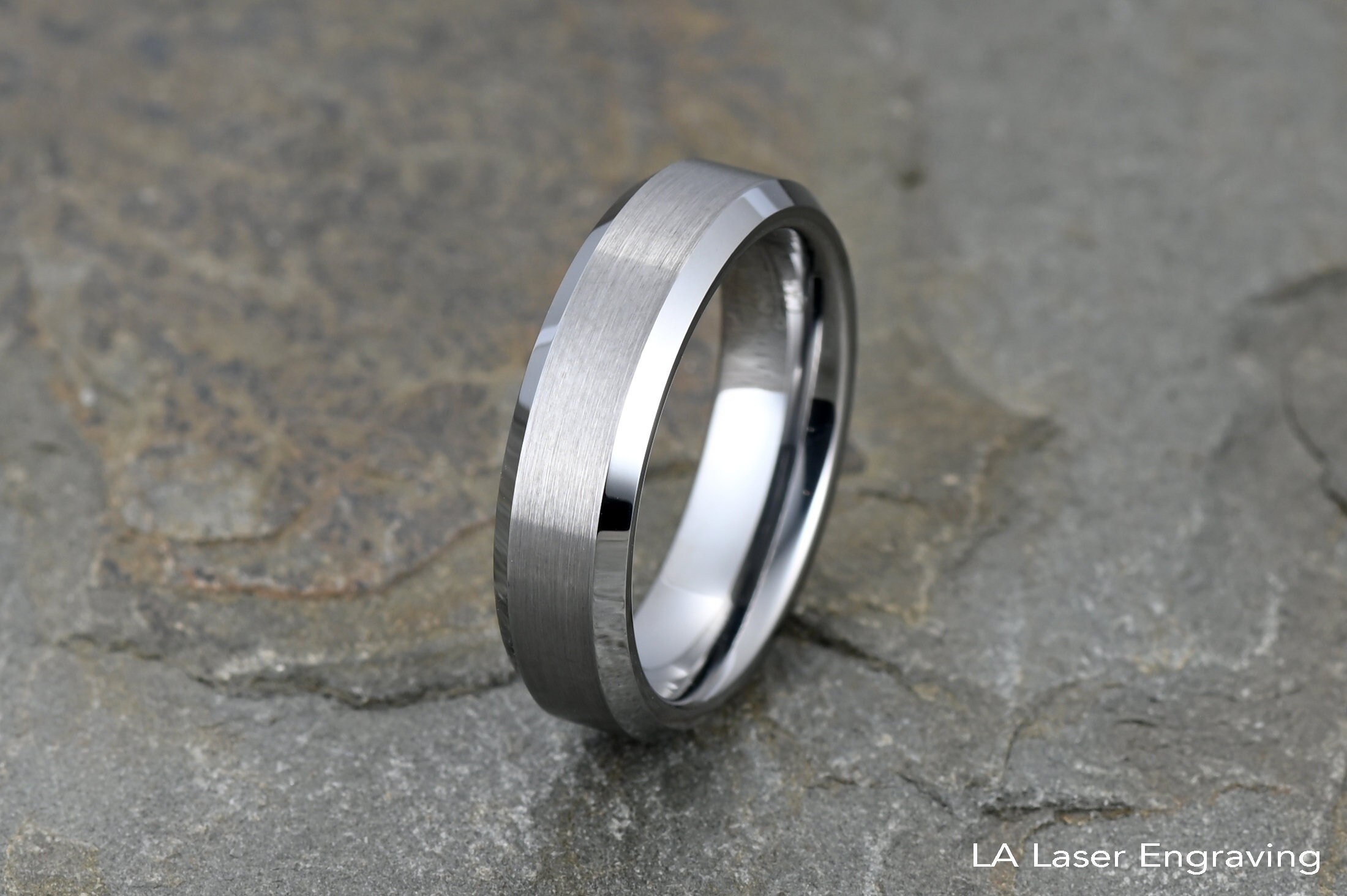 Tungsten Carbide Wedding Ring – Brushed Finish, Recessed Edge, Comfort Fit, Size 10 (5mm Width)