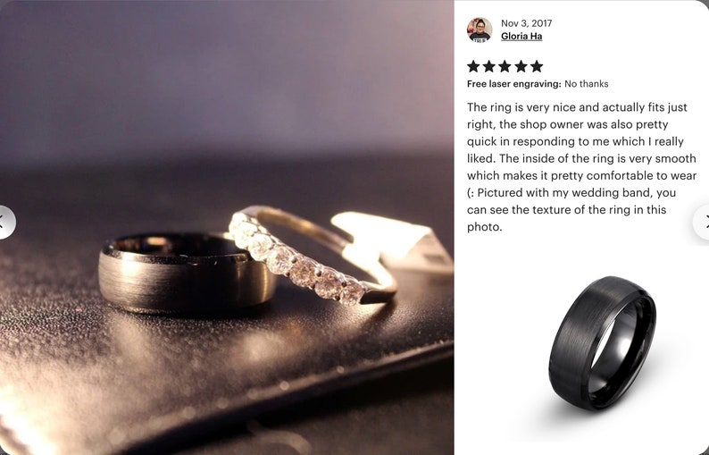 Tungsten Ring, Mens Wedding Band Black 8mm image 5