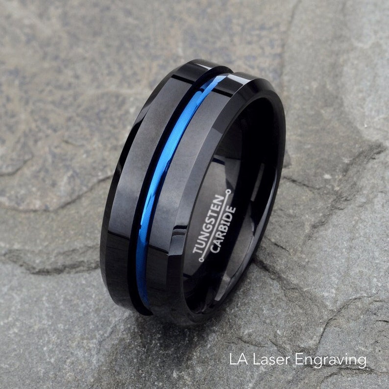 Mens Wedding Band Black Polished